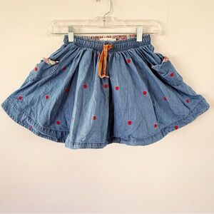Mini Boden Girls Embroidered Heart Print Denim Skirt Skort 9-10Y Floral Summer